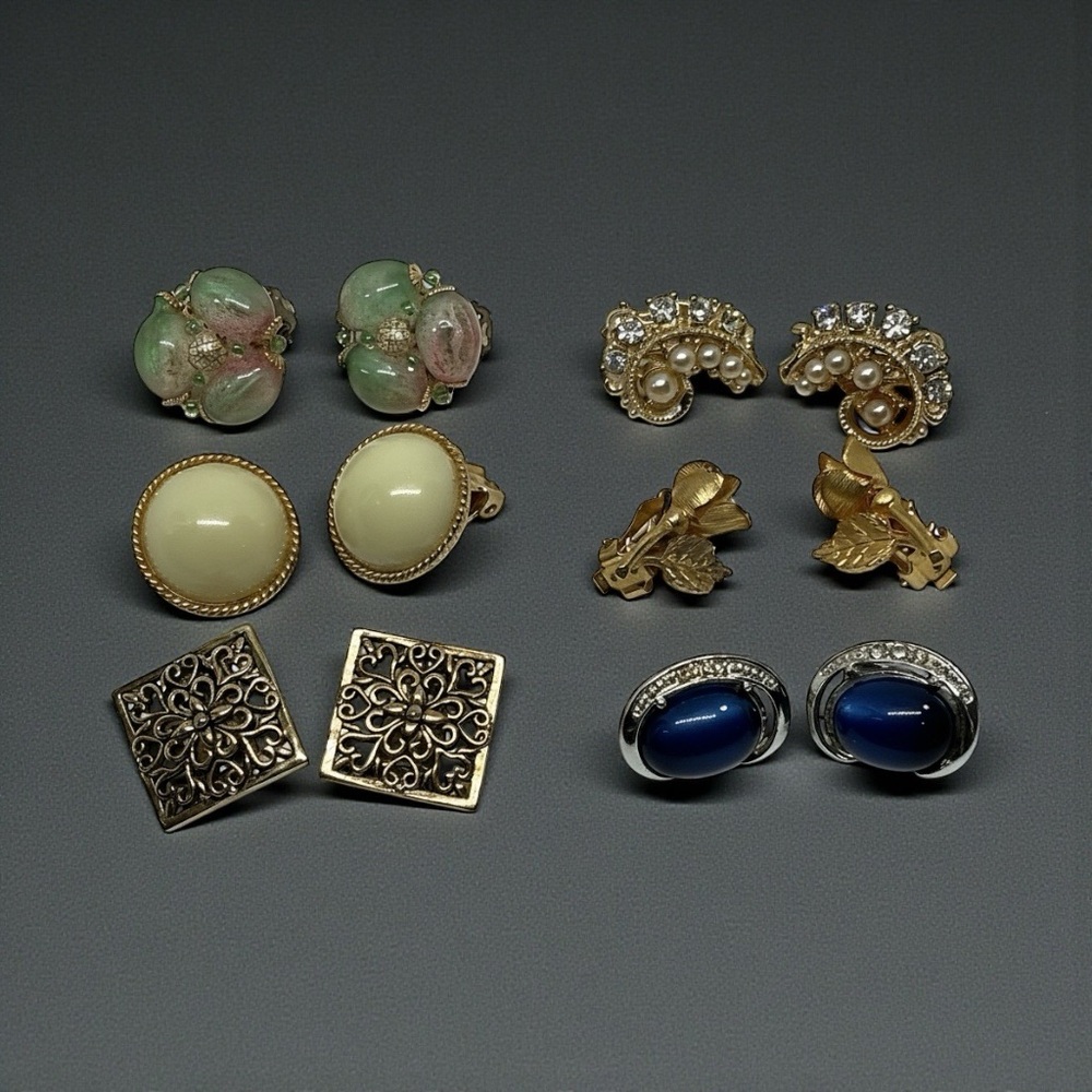 Vintage Earring Lot 6 Pair Clip On